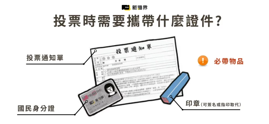 2024總統大選需要攜帶的證件 : 身分證、印章、投票通知書
