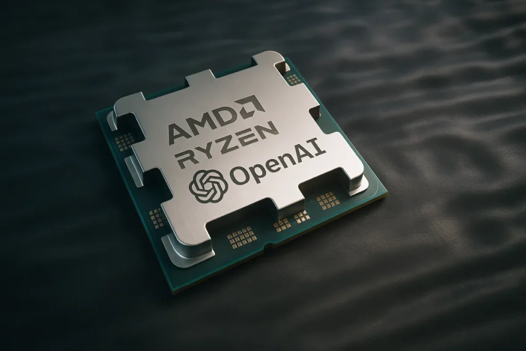 AMD與OpenAI合作內容（此圖僅為AI生成之概念示意，並非晶片實體影像）