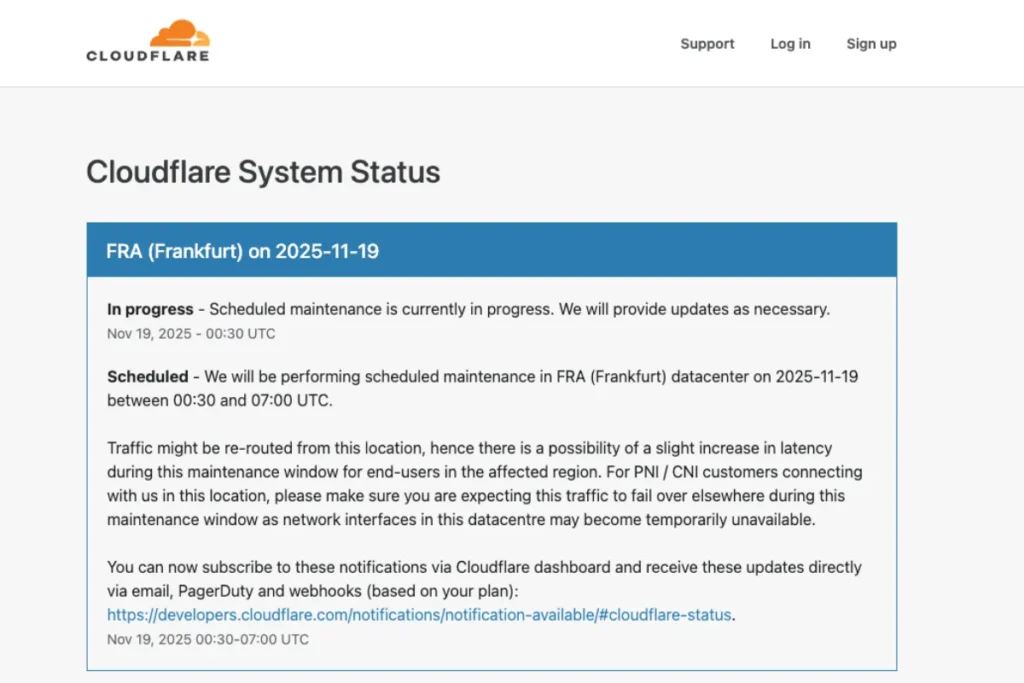 Cloudflare 會公布目前伺服器狀態供使用者查詢