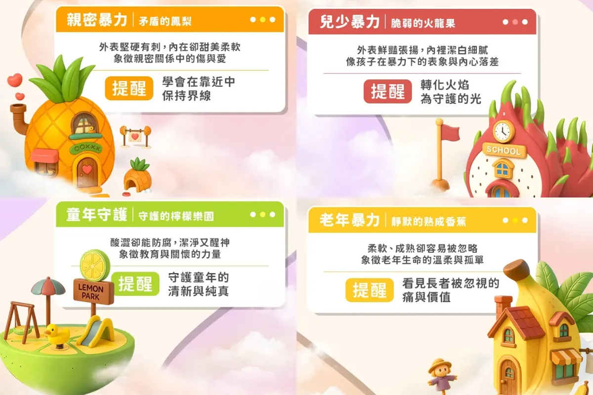 屏東繁昌用在地水果農產品作為象徵載體,提醒社區關注家庭暴力