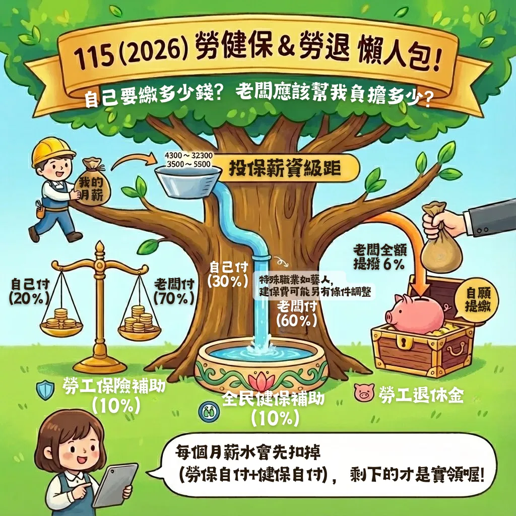 勞健保級距、自付額、老闆承擔金額、政府補助金額