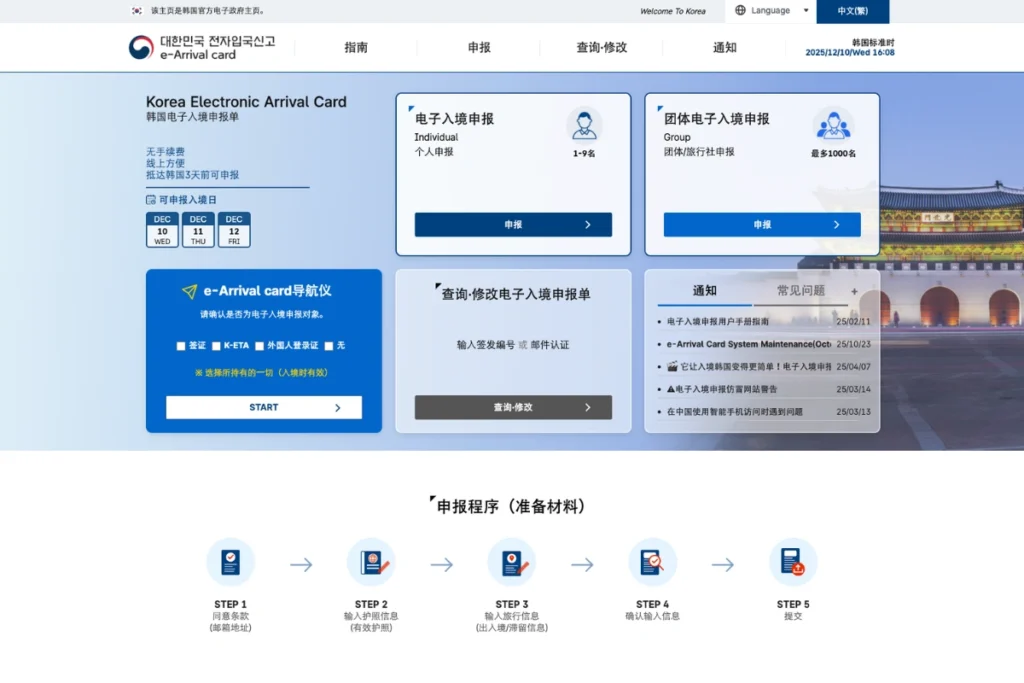 韓國電子入境卡