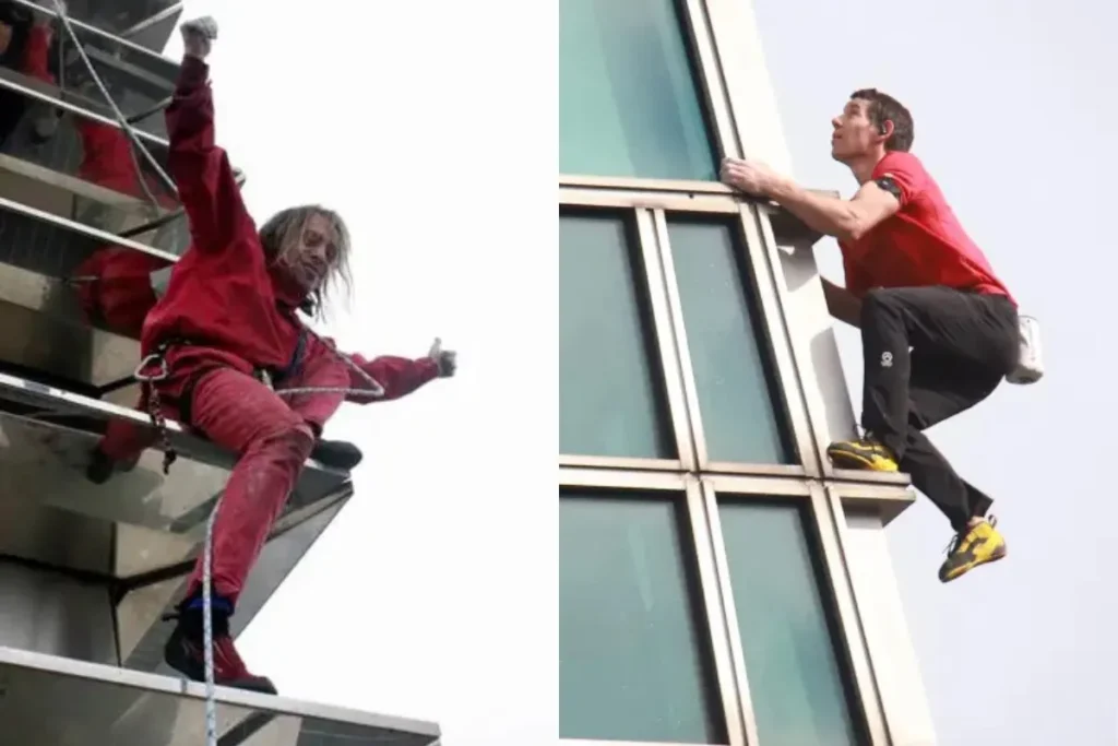 法國蜘蛛人（左）恭喜霍諾德完成壯舉