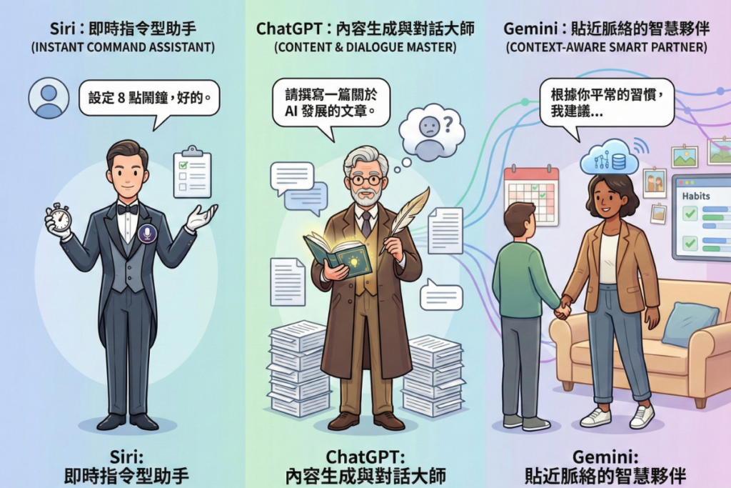 Gemini 跟 Siri、ChatGPT 定位差異