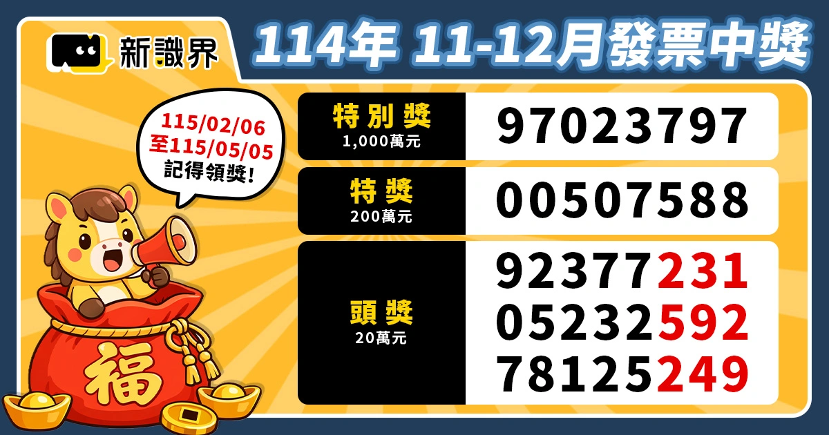 114年11-12月雲端發票中獎、統一發票號碼