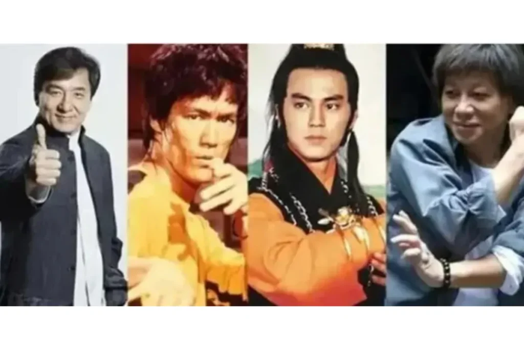 香港影壇 4 小龍左起：成龍、李小龍、狄龍、梁小龍