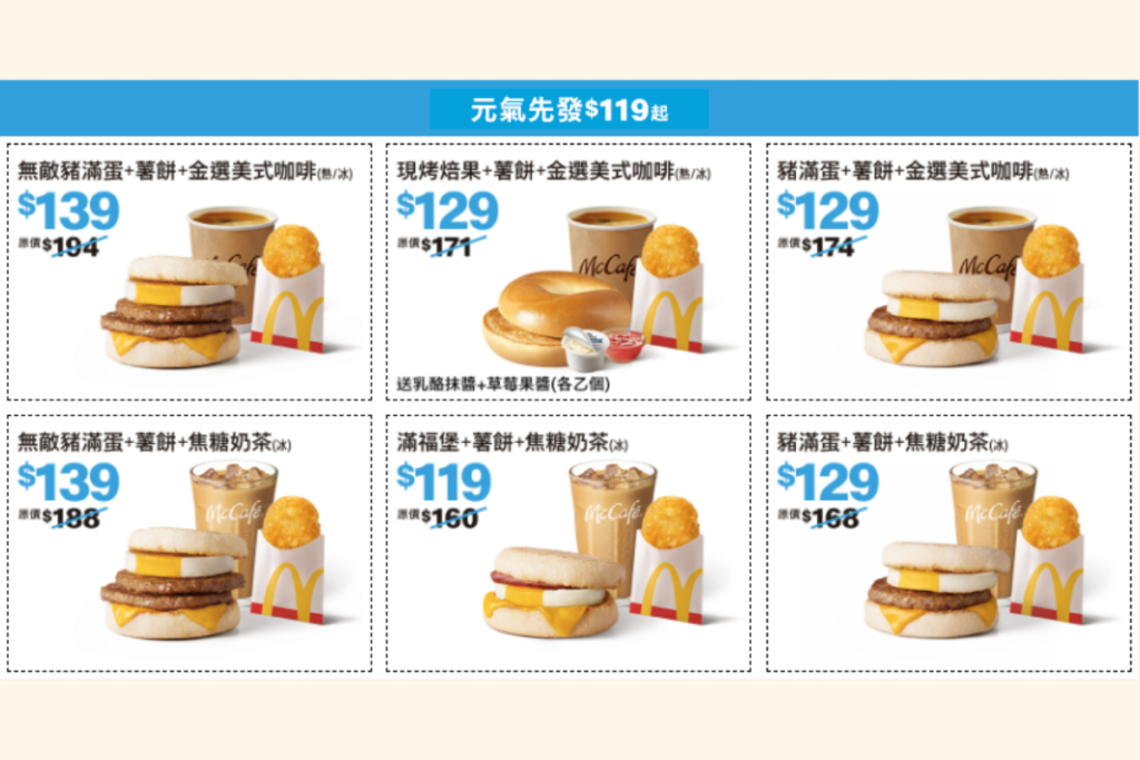 麥當勞線上訂優惠早餐組合