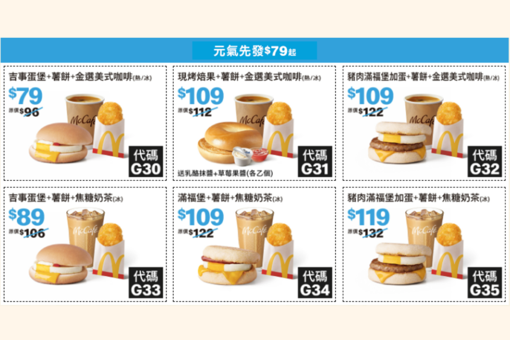 麥當勞優惠早餐:元氣先發 79 元起