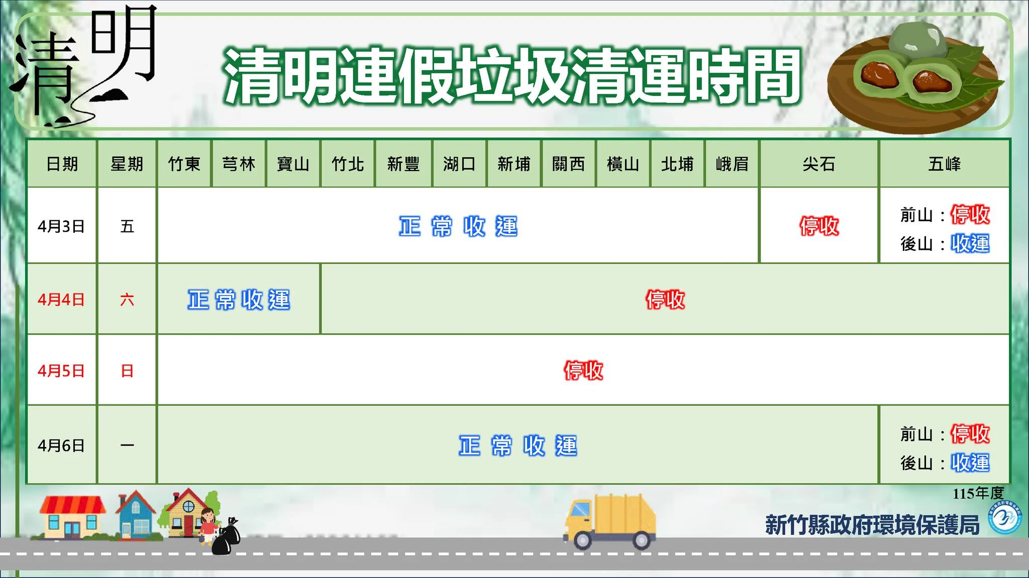 新竹縣清明連假垃圾車清運公告