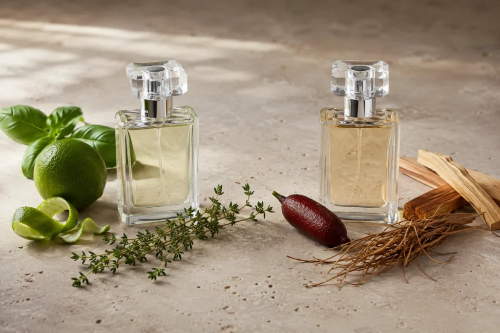 兩款經典的萊姆香水:Jo Malone London Lime Basil & Mandarin:萊姆與芳香草本、Goldfield & Banks Bohemian Lime:澳洲指橙與木質