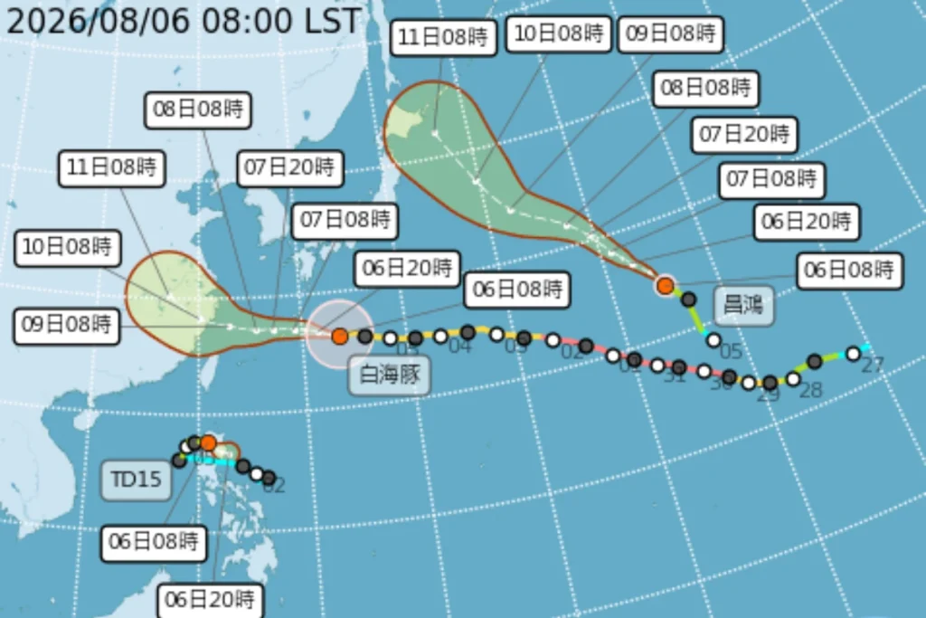 白海豚路徑預測 8/7、8/8 最接近台灣北部