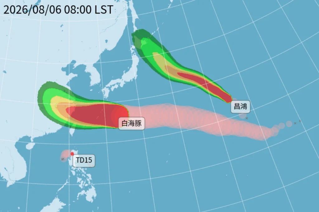 鯨魚和昌鴻颱風與白海豚颱風相隔較遠並不會對台灣造成連鎖影響