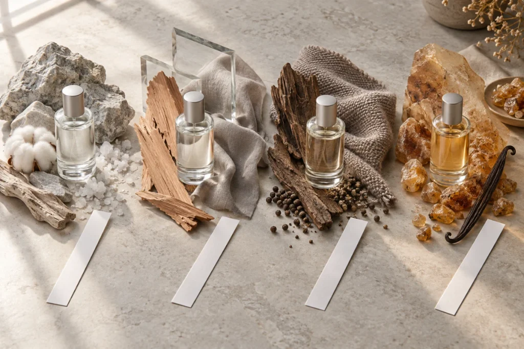 常見Ambroxan香水類型:極簡分子型、柑橘礦物型、木質琥珀型、麝香貼膚型