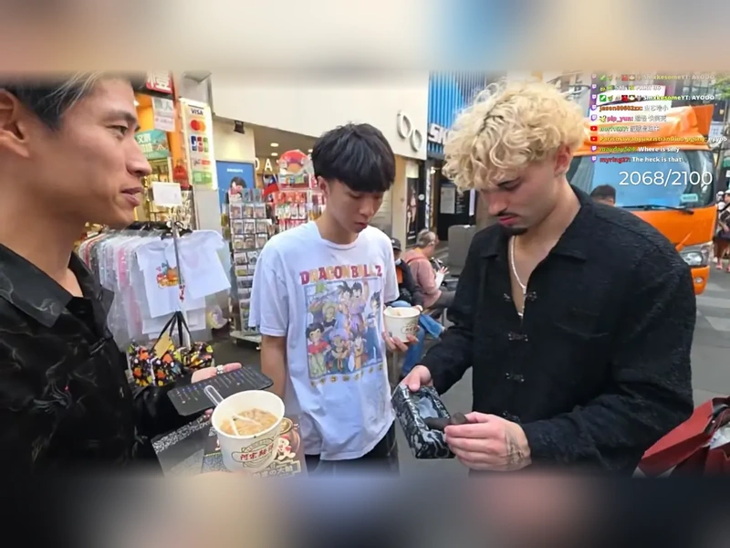 最強高中生Ray 和金髮的 Braeden 在西門町街頭逛街的直播畫面