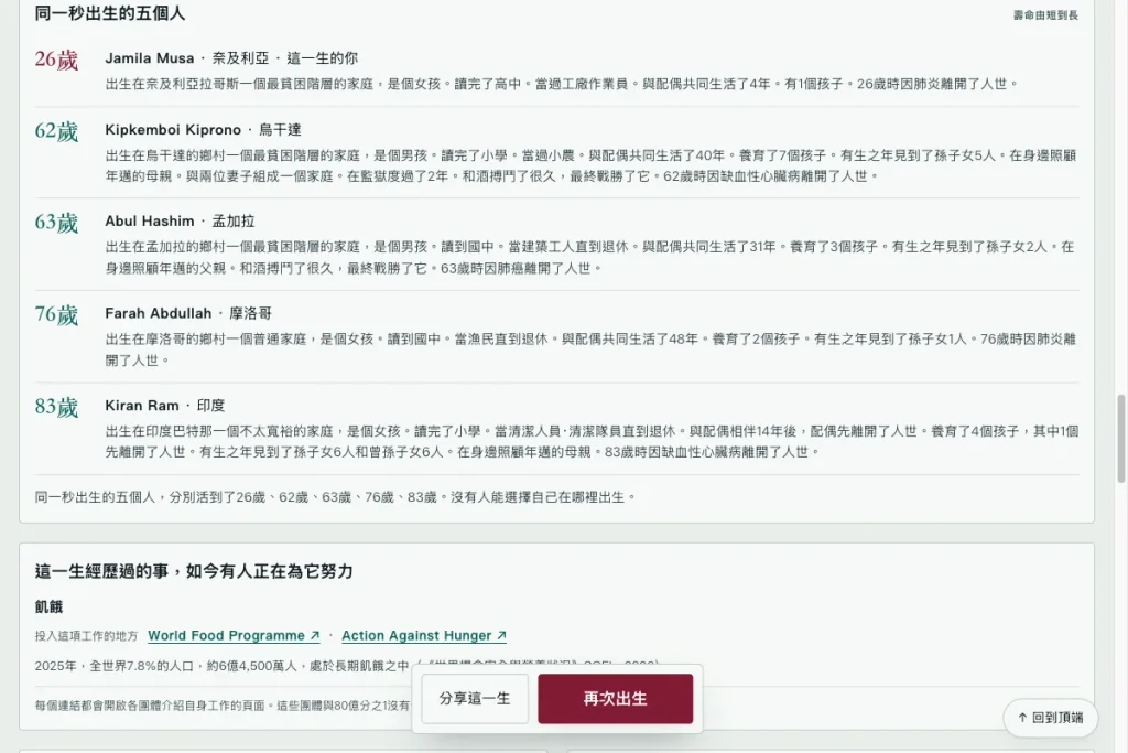 80億分之一也會在結局讓我們看到同時出生在不同地方的角色將會經歷怎麼樣的人生