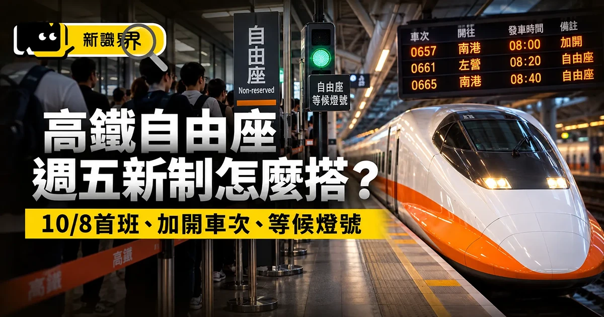 高鐵自由座週五新制怎麼搭？10/8首班、加開車次、等候燈號