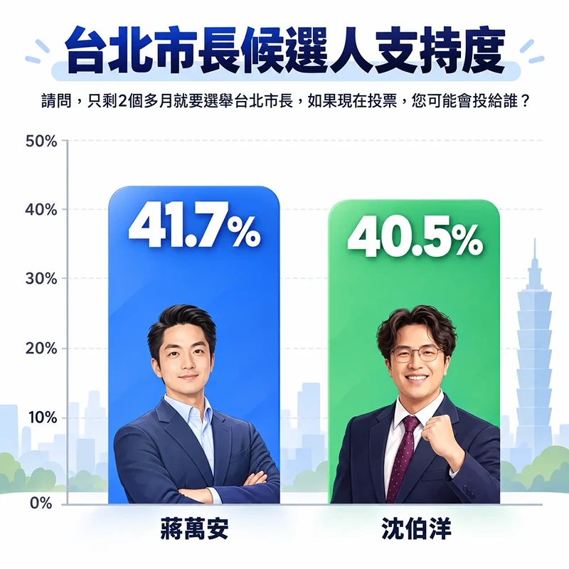 戴立安信民協會公布台北市長民調 蔣萬安支持度41.7%、沈伯洋40.5%